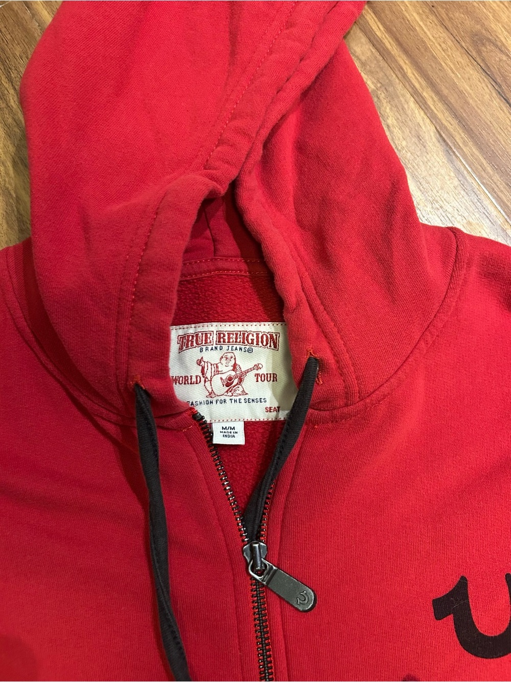 True Religion women’s Red Hoodie & Jogger Set with Black Accents - Picture 5 of 7